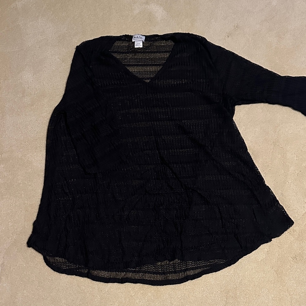Swimsuit Cover Ip Black Sheer V-Neck Top
